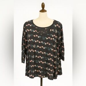 Lucky Brand Black Floral Short Sleeve Top